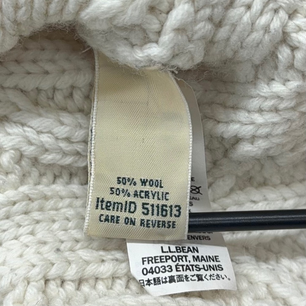 LL Bean Women XS Cream Cable Knit Wool Blend Shawl Collar Fisherman Cardigan - Picture 8 of 10